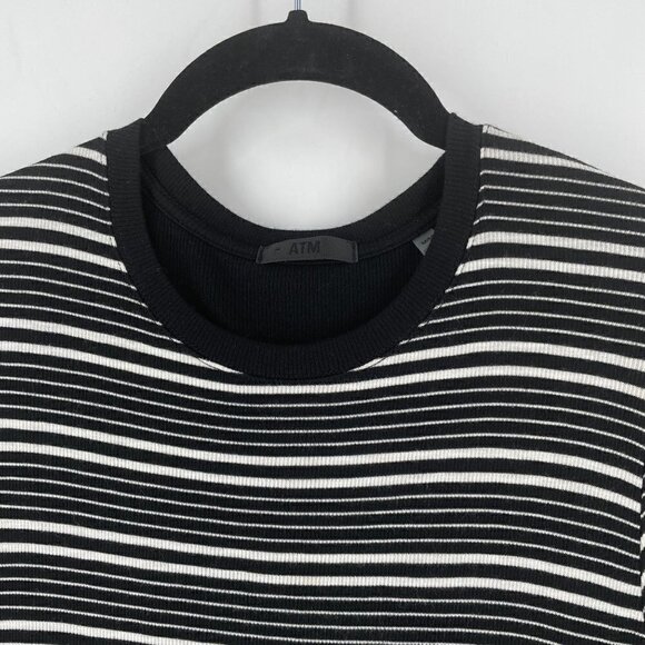 ATM Anthony Thomas Melillo Long-Sleeve Engineered Black White Stripe Rib Dress M - Picture 5 of 8